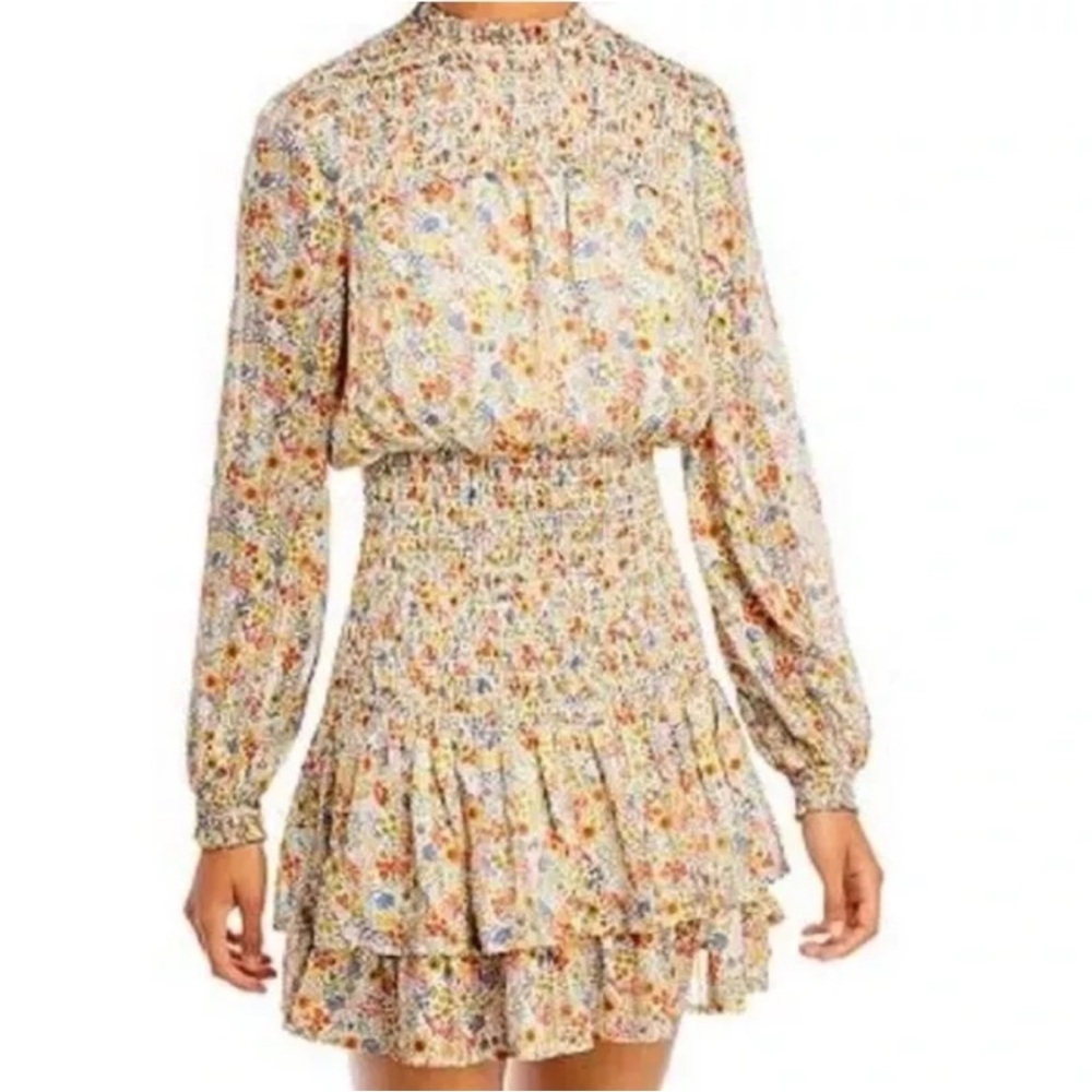 Aqua Floral Smocked Ruffle Mini Dress Small